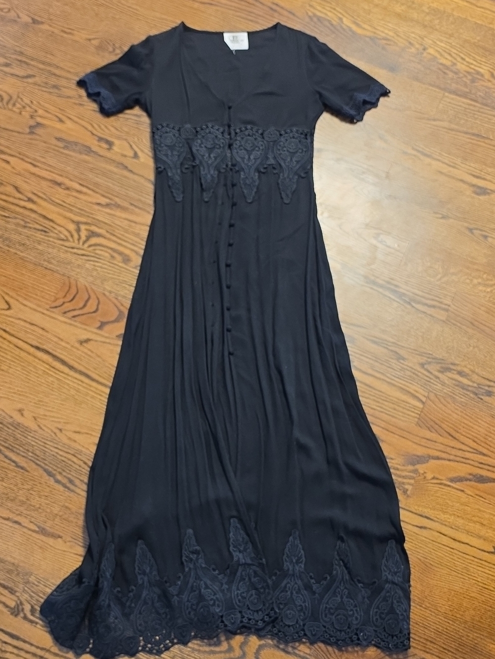 Sadie & Sage Black Lace-Trim Maxi Dress (Size Estimated M)